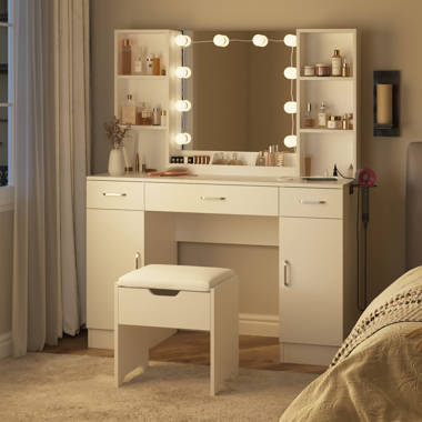 Rippeon makeup vanity set with stool and mirror 2025 house of hampton